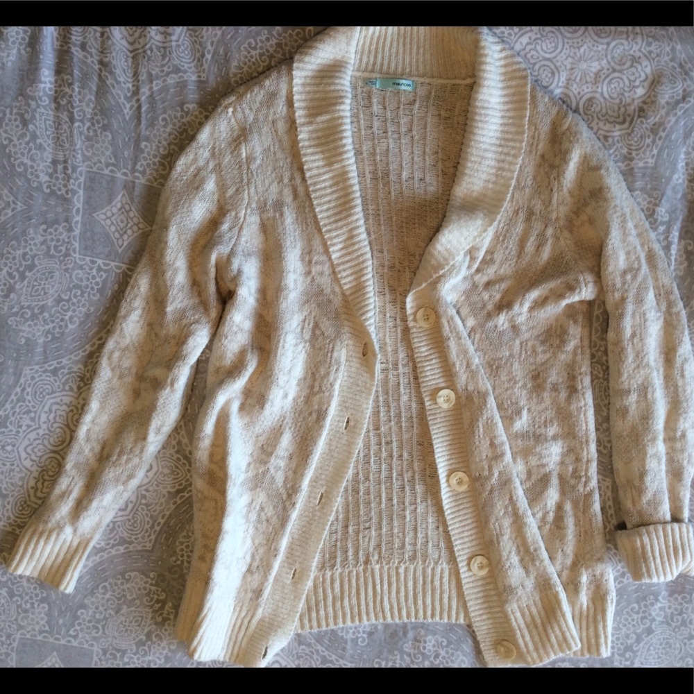 Cream and Tan Patterned Button Up Sweater/Cardigan